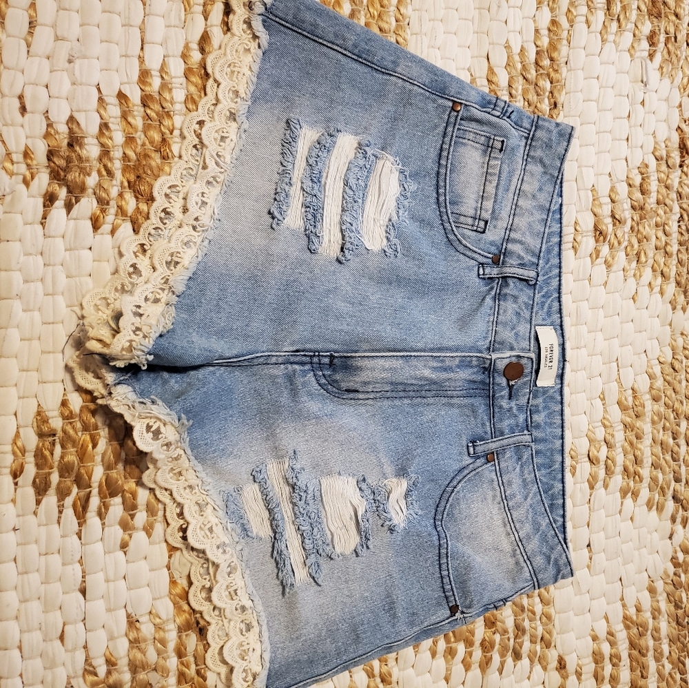High waisted Jean shorts with lace detail